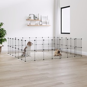 Vidaxl Ograda za hišne ljubljenčke z 52 paneli črna 35x35 cm jeklo