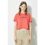 Bombažna kratka majica Columbia ženski, rdeča barva - rdeča. Kratka majica iz kolekcije Columbia, izdelana iz tanke, elastične pletenine. Model iz zračne bombažne tkanine.