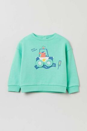 Bombažen pulover za dojenčka OVS zelena barva - zelena. Bluza za dojenčka iz kolekcije OVS. Model izdelan iz pletenine s potiskom.