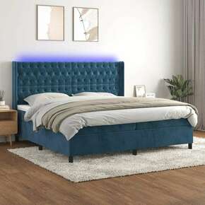 Box spring postelja z vzmetnico LED temno modra 200x200cm žamet - vidaXL - modra - 96