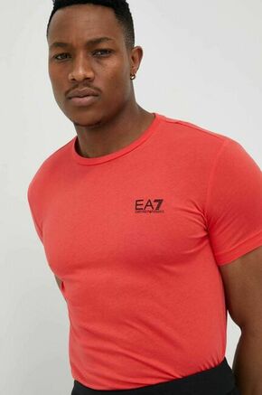Bombažna kratka majica EA7 Emporio Armani rdeča barva - rdeča. Kratka majica iz kolekcije EA7 Emporio Armani. Model izdelan iz tanke
