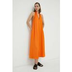 Obleka Samsoe Samsoe oranžna barva - oranžna. Obleka iz kolekcije Samsoe Samsoe. Model izdelan iz enobarvne tkanine. Model iz tkanine, ki je izjemno prijetna na otip.