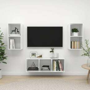 Shumee TV omarica 3-delna visok sijaj bela iverna plošča