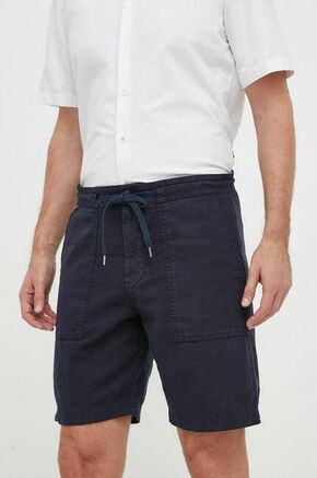 Lanene kratke hlače BOSS BOSS ORANGE mornarsko modra barva - mornarsko modra. Kratke hlače iz kolekcije BOSS. Model izdelan iz udobnega materiala. Lahkoten in prijeten material