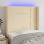 shumee LED posteljno vzglavje krem 83x16x118/128 cm blago