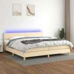Greatstore Box spring postelja z vzmetnico LED krem 200x200 cm blago