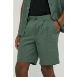 Lanene kratke hlače Bruuns Bazaar Lino Germain zelena barva - zelena. Kratke hlače iz kolekcije Bruuns Bazaar. Model izdelan iz enobarvnega materiala. Izjemno udoben, laneni material.