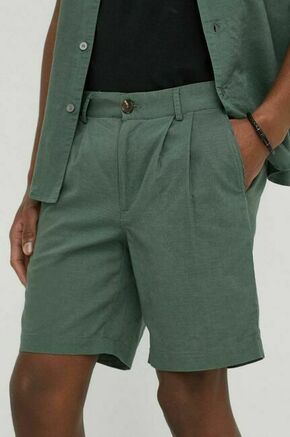 Lanene kratke hlače Bruuns Bazaar Lino Germain zelena barva - zelena. Kratke hlače iz kolekcije Bruuns Bazaar. Model izdelan iz enobarvnega materiala. Izjemno udoben
