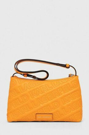 Torbica Karl Lagerfeld oranžna barva - oranžna. Srednje velika torbica iz kolekcije Karl Lagerfeld. Model na zapenjanje