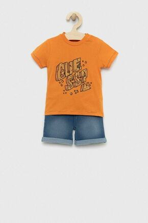 Komplet za dojenčka Guess oranžna barva - oranžna. Komplet za dojenčke iz kolekcije Guess. Model izdelan iz pletenine.