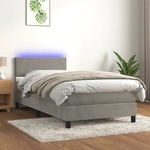 Greatstore Box spring postelja z vzmetnico LED svetlo siva 90x190cm žamet