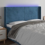 Vidaxl LED posteljno vzglavje temno modro 203x16x118/128 cm žamet