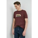 Bombažna kratka majica BOSS bordo barva - bordo. Kratka majica iz kolekcije BOSS. Model izdelan iz tanke, elastične pletenine. Izjemno udoben material.