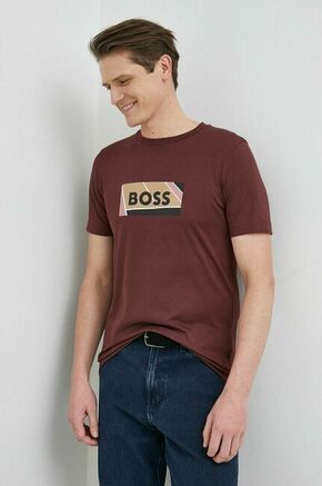 Bombažna kratka majica BOSS bordo barva - bordo. Kratka majica iz kolekcije BOSS. Model izdelan iz tanke