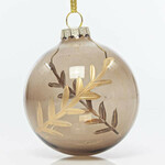 Eurolamp Božični okraski steklena rjava prozorna krogla z listi iz rožnatega zlata, 10 cm, komplet 4 kosov