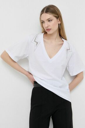 Bombažna kratka majica Pinko bela barva - bela. Ohlapna kratka majica iz kolekcije Pinko. Model izdelan iz tanke