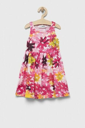 Otroška bombažna obleka Desigual roza barva - roza. Otroška Obleka iz kolekcije Desigual. Nabran model izdelan iz vzorčaste pletenine.