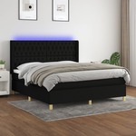 Box spring postelja z vzmetnico LED črna 180x200 cm blago - vidaXL - črna - 201,95 - 180 x 200 cm - vidaXL
