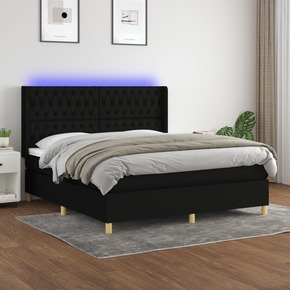 Box spring postelja z vzmetnico LED črna 180x200 cm blago - vidaXL - črna - 201