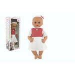 WEBHIDDENBRAND Lutka/dojenček Hamiro mrka 50cm, masivno telo, obleka bela + rdeča pika 0m+