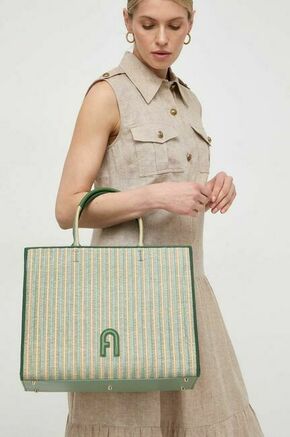 Torbica Furla zelena barva - zelena. Velika nakupovalna torbica iz kolekcije Furla. Model brez zapenjanja