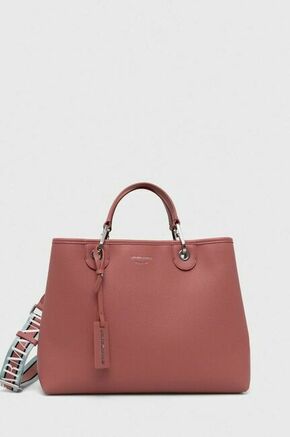 Torbica Emporio Armani siva barva - roza. Velika torbica iz kolekcije Emporio Armani. Model na zapenjanje