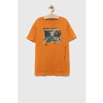 Otroška bombažna kratka majica United Colors of Benetton oranžna barva - oranžna. Otroške lahkotna kratka majica iz kolekcije United Colors of Benetton, izdelana iz pletenine, prijetne na optip. Model iz izjemno udobne bombažne tkanine.