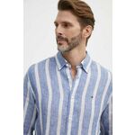 Lanena srajca Tommy Hilfiger MW0MW34612 - modra. Srajca iz kolekcije Tommy Hilfiger, izdelana iz vzorčaste tkanine. Model iz izjemno udobne, zračne tkanine.