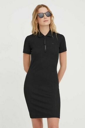 Obleka Lacoste črna barva - črna. Obleka iz kolekcije Lacoste. Model izdelan iz rebraste pletenine. Zaradi vsebnosti poliestra je tkanina bolj odporna na gubanje.