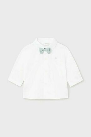 Bombažna srajca za dojenčka Mayoral Newborn bela barva - bela. Za dojenčka srajca iz kolekcije Mayoral Newborn. Model izdelan iz enobarvne tkanine. Model vključuje metuljčka.