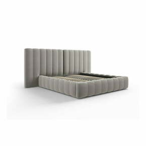 Siva oblazinjena zakonska postelja s prostorom za shranjevanje in letvenim dnom 160x200 cm Gina – Milo Casa