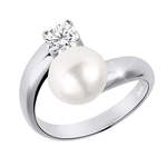 JwL Luxury Pearls Srebrni prstan z belim biserom in prozornim kristalom JL0432 srebro 925/1000