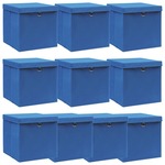 Greatstore Škatle za shranjevanje s pokrovi x 10 modre 32x32x32 cm blago
