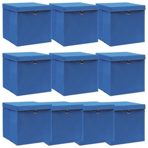 Greatstore Škatle za shranjevanje s pokrovi x 10 modre 32x32x32 cm blago