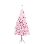 Greatstore Umetna novoletna jelka z LED lučkami in bučkami roza 150 cm