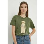 Bombažna kratka majica Polo Ralph Lauren ženski, zelena barva - zelena. Kratka majica iz kolekcije Polo Ralph Lauren, izdelana iz elastične pletenine. Model iz zračne bombažne tkanine.