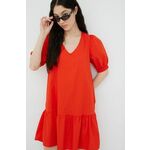 Bombažna obleka Vero Moda rdeča barva, - rdeča. Lahka obleka iz kolekcije Vero Moda. Nabran model izdelan iz enobarvne tkanine.