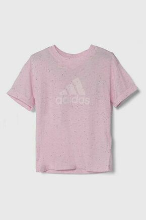 Otroška kratka majica adidas roza barva - roza. Otroške lahkotna kratka majica iz kolekcije adidas. Model izdelan iz pletenine