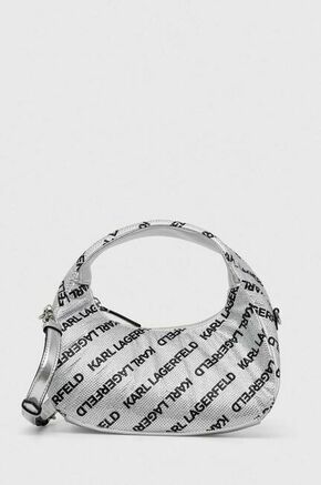Torbica Karl Lagerfeld srebrna barva - srebrna. Majhna torbica iz kolekcije Karl Lagerfeld. Model na zapenjanje
