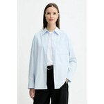 Srajca Calvin Klein Jeans ženska, bela barva, LV047C143G - modra. Srajca iz kolekcije Calvin Klein Jeans, izdelana iz enobarvne tkanine. Model iz izjemno udobne tkanine z visoko vsebnostjo bombaža.