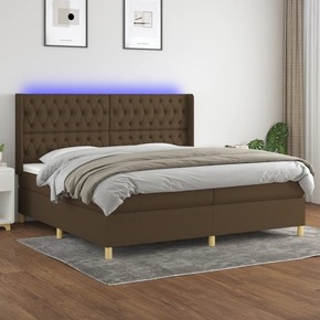 Box spring postelja z vzmetnico LED temno rjava 200x200cm blago - vidaXL - Rjava - 95