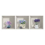 Komplet 3 3D stenskih nalepk Ambiance Purple Bouquets