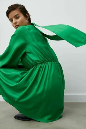 Svilena obleka Samsoe Samsoe zelena barva