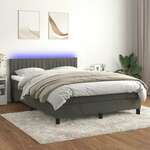 Greatstore Box spring postelja z vzmetnico LED temno siva 140x190 cm žamet