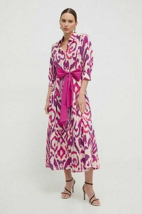 Bombažna obleka Luisa Spagnoli roza barva - roza. Lahkotna obleka iz kolekcije Luisa Spagnoli. Model izdelan iz vzorčaste tkanine. Model iz zračne bombažne tkanine.