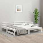 Greatstore Izvlečna dnevna postelja bela 90x190 cm trdna borovina