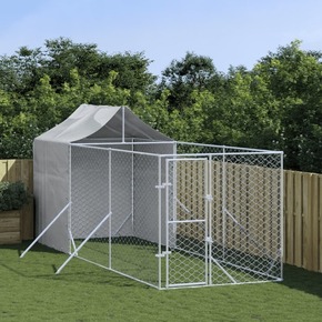 Vidaxl Zunanja pasja ograda s streho srebrna 2x6x2