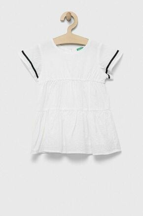 Otroška obleka United Colors of Benetton bela barva - bela. Otroški obleka iz kolekcije United Colors of Benetton. Nabran model
