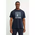 Bombažna kratka majica Helly Hansen SHORELINE moška, mornarsko modra barva, 54601 - mornarsko modra. Kratka majica iz kolekcije Helly Hansen, izdelana iz tanke, elastične pletenine. Model iz izjemno udobne bombažne tkanine.