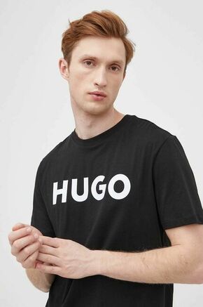 Bombažna kratka majica HUGO črna barva - črna. Ohlapna kratka majica iz kolekcije HUGO. Model izdelan iz tanke